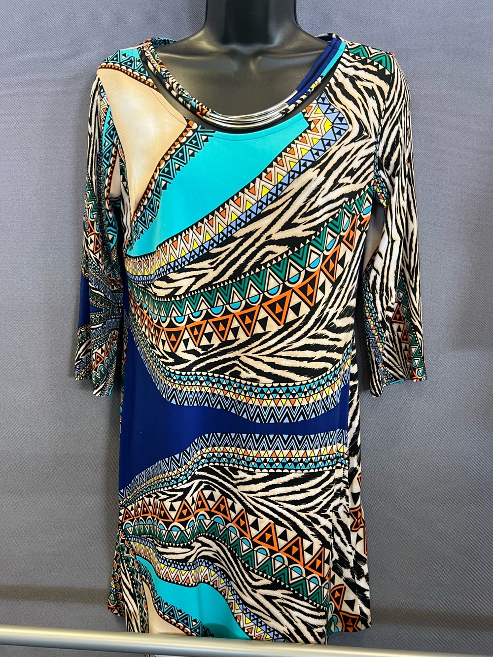 Enfocus Studio Blue Teal Zebra-Print Tunic